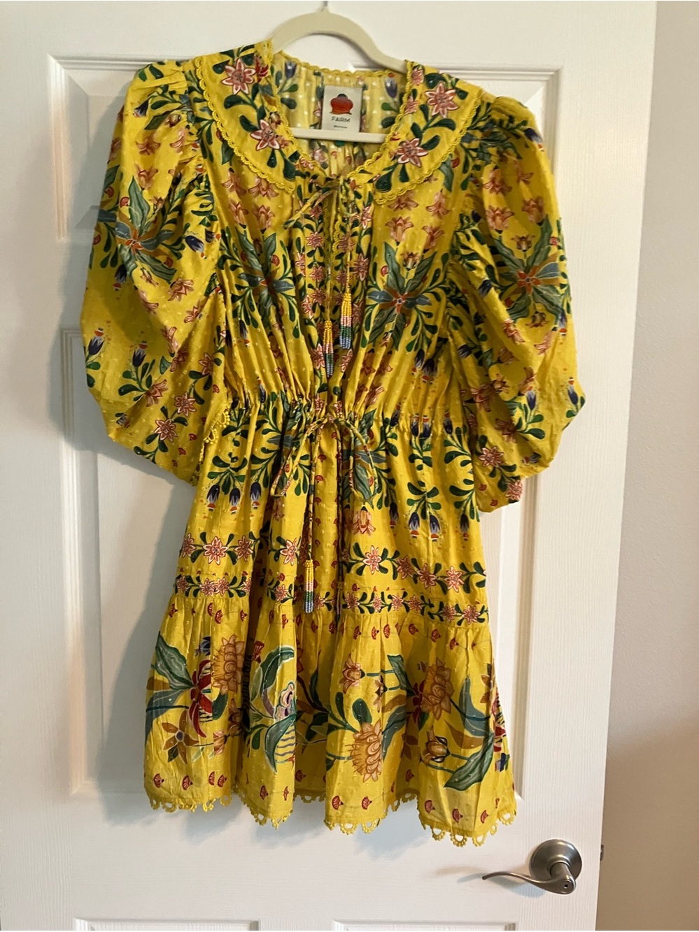 Farm Rio Bright Yellow Floral Mini Dress size Large